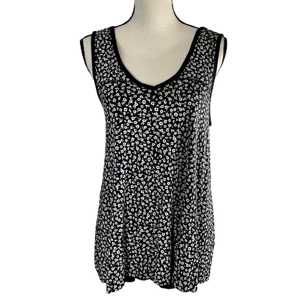True Craft Black White Floral Tank Top Small